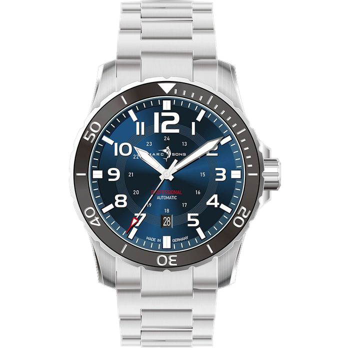 Marc & Sons Sport Professional Automatic Diver Men\'s Watch 42.5mm Black Bezel/Blue Dial/Neutral Grey Hands